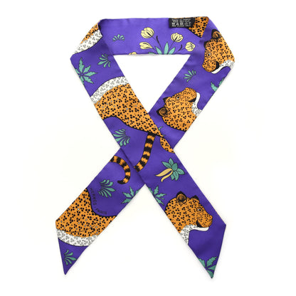 Hermes Silk Les Leopards Twilly Violet Ocre Vert 1 of 3