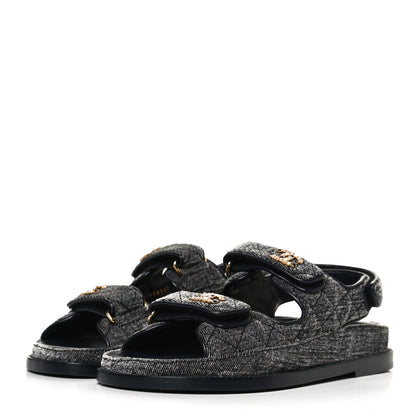 Chanel Velvet Velcro Dad Sandals 36 Grey 3 of 12