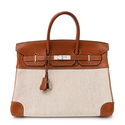 Hermes Toile Barenia Birkin 35 Fauve 1 of 10