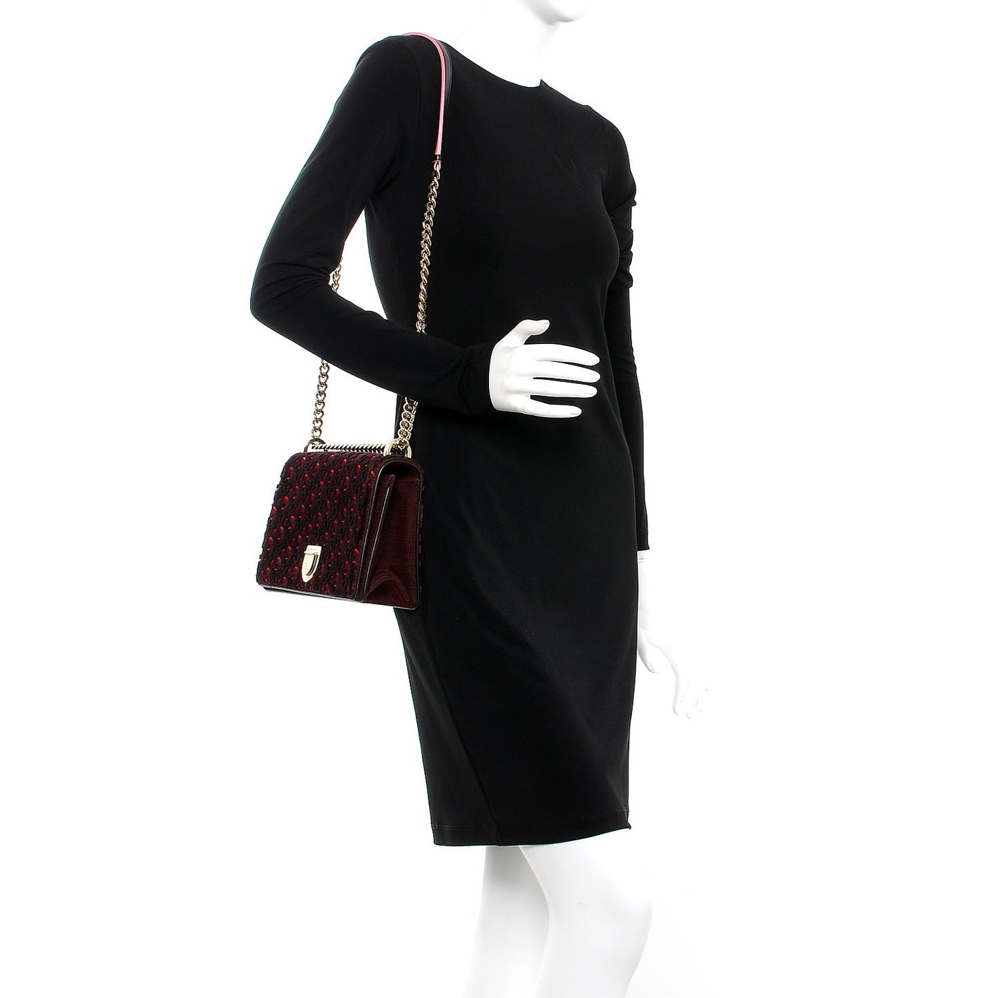 Velvet Monogram Print Medium Diorama Flap Bag Burgundy Red