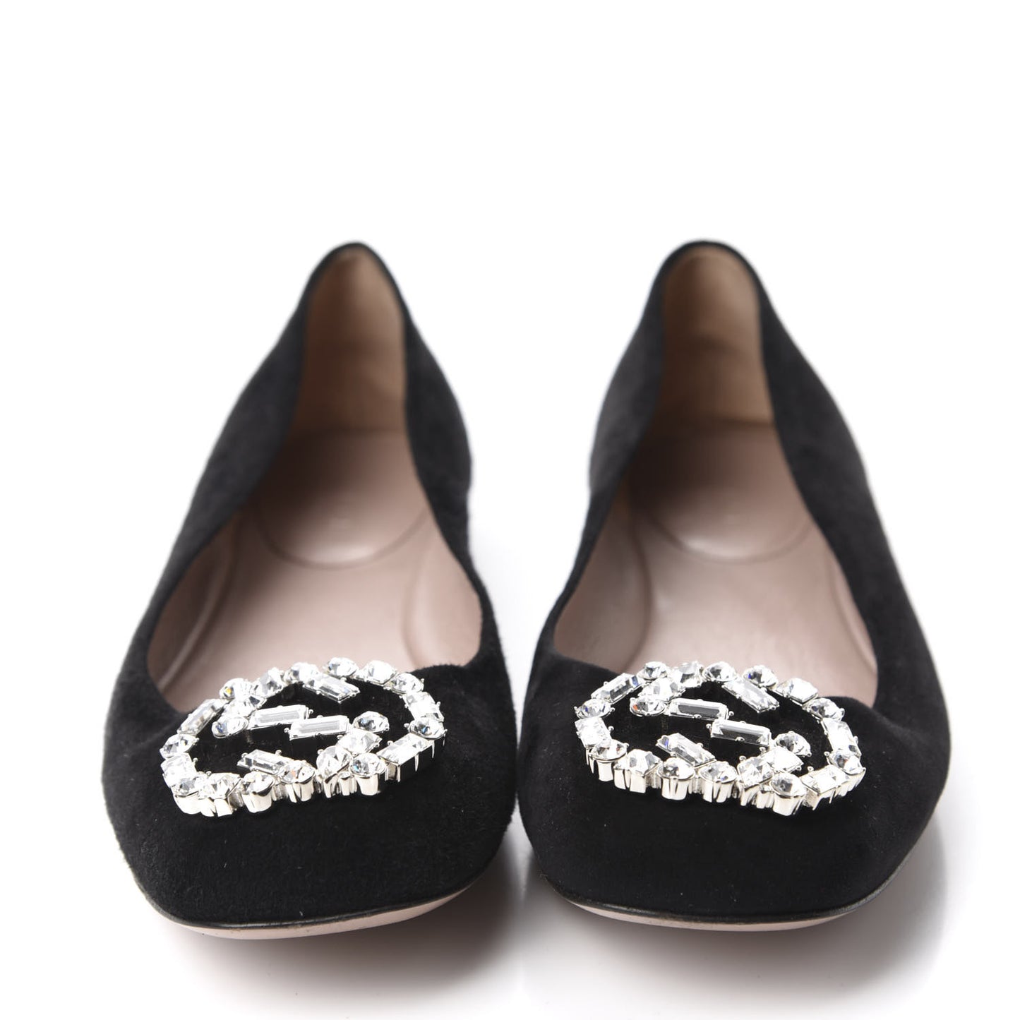 Suede Crystal Interlocking G Ballet Flats 36.5 Black
