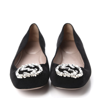 Gucci Suede Crystal Interlocking G Ballet Flats 36.5 Black 2 of 9