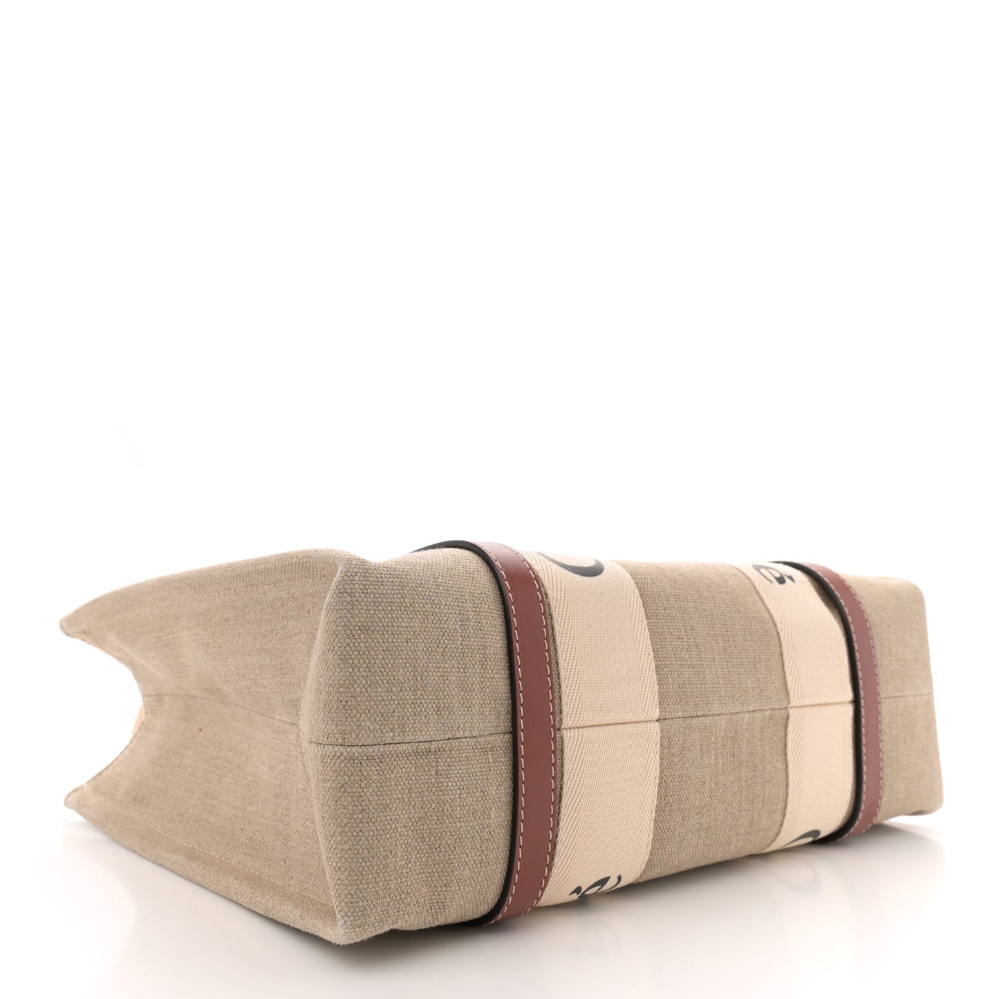 Linen Calfskin Medium Woody Ribbon Tote White Brown
