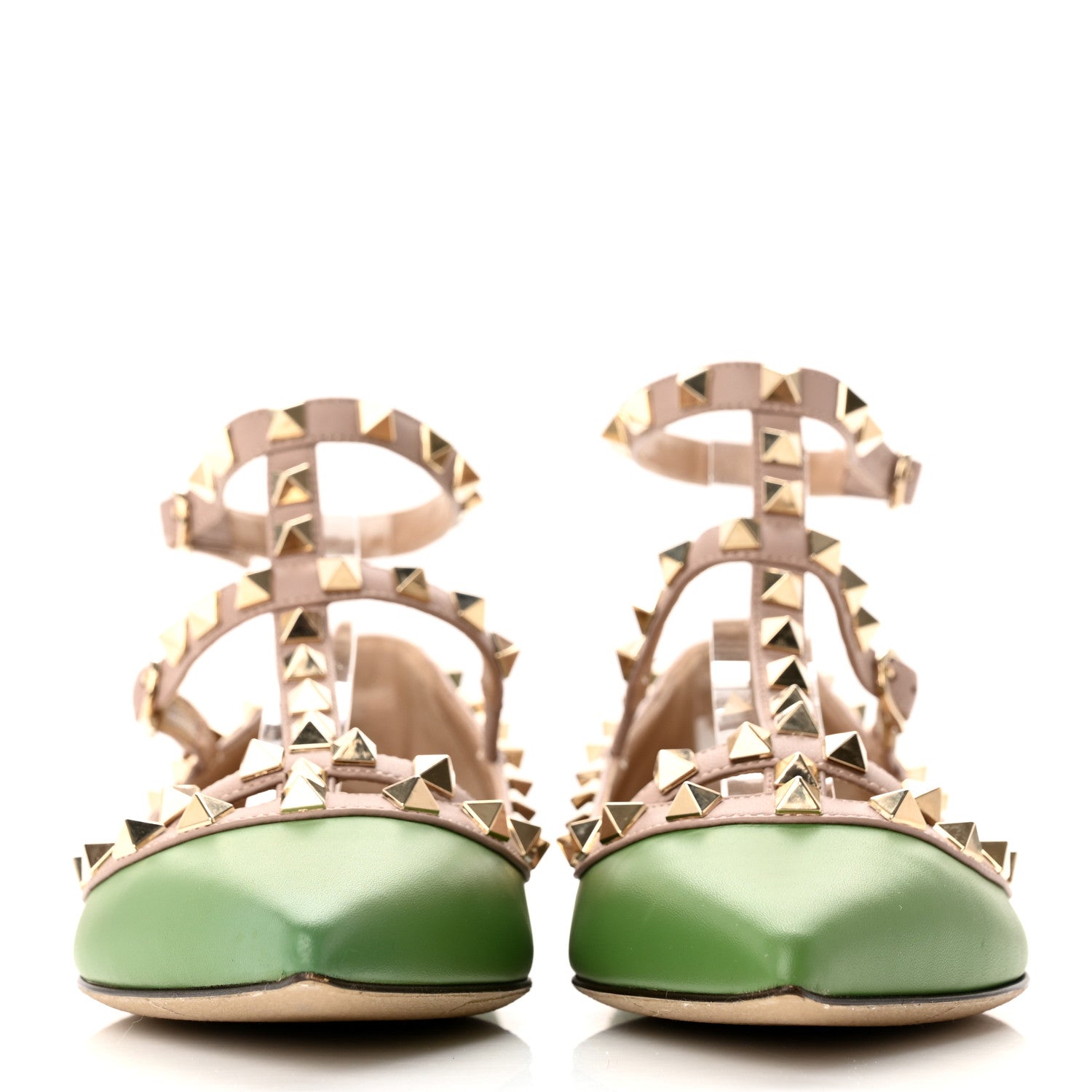 Valentino Garavani Calfskin Rockstud Cage Ballerina Flats 36.5 Deep Clover Poudre 2 of 12