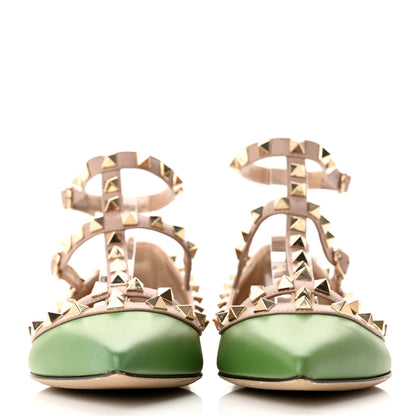 Valentino Garavani Calfskin Rockstud Cage Ballerina Flats 36.5 Deep Clover Poudre 2 of 12