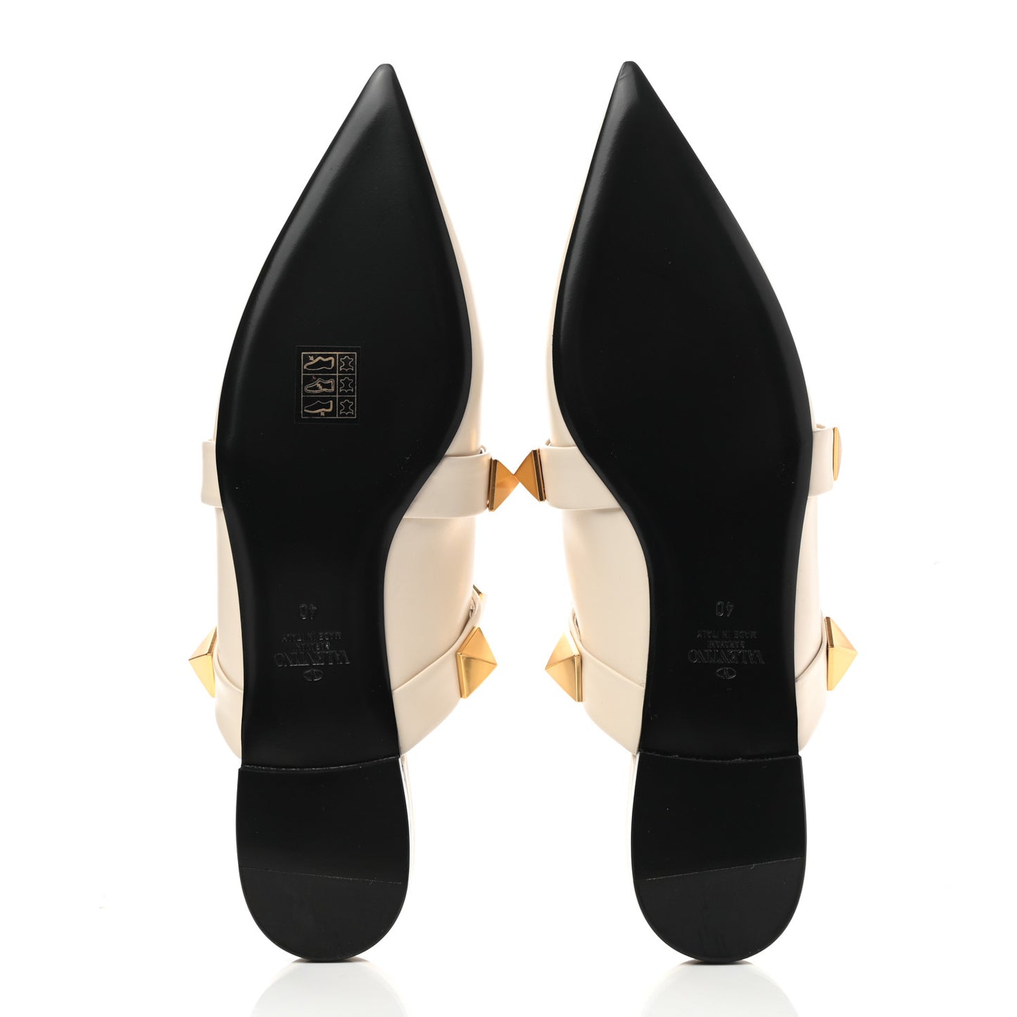Calfskin Roman Stud Flat Mules 40 Light Ivory