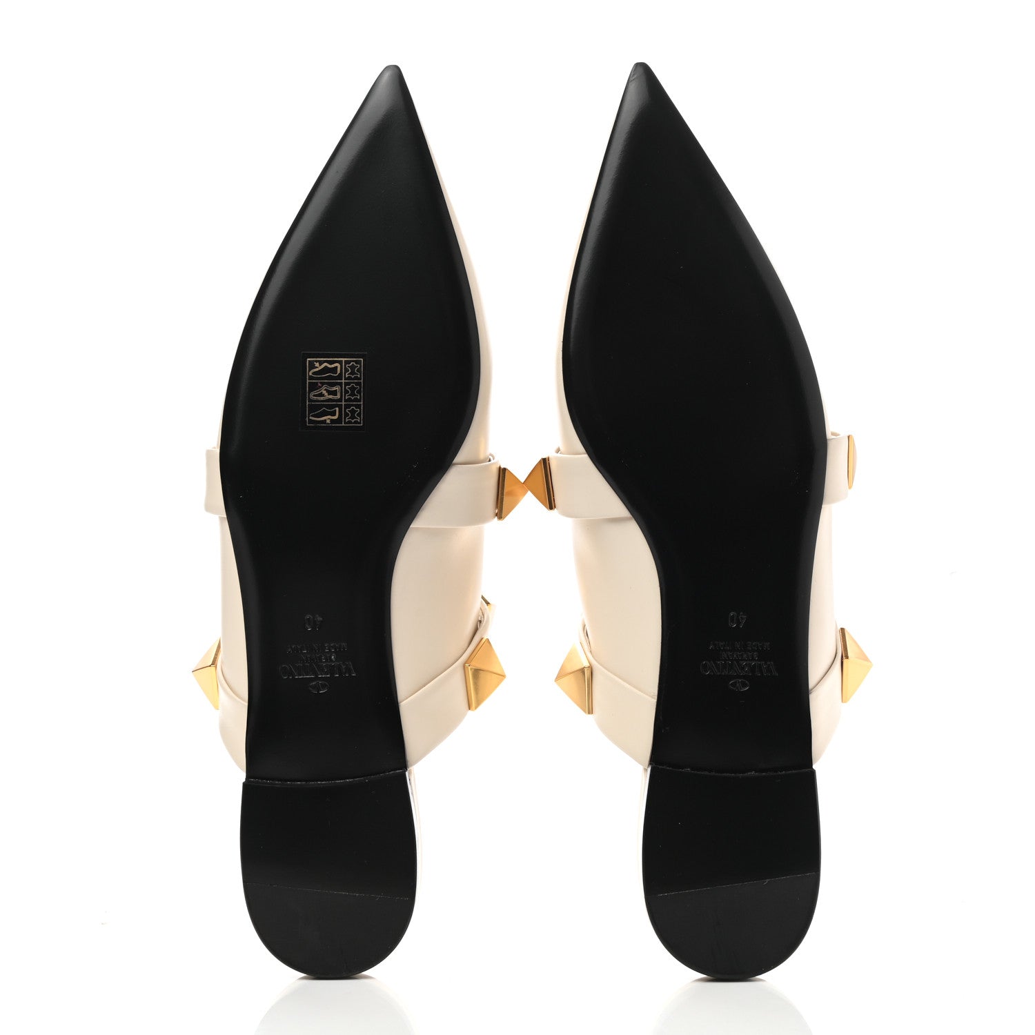 Valentino Garavani Calfskin Roman Stud Flat Mules 40 Light Ivory 5 of 10