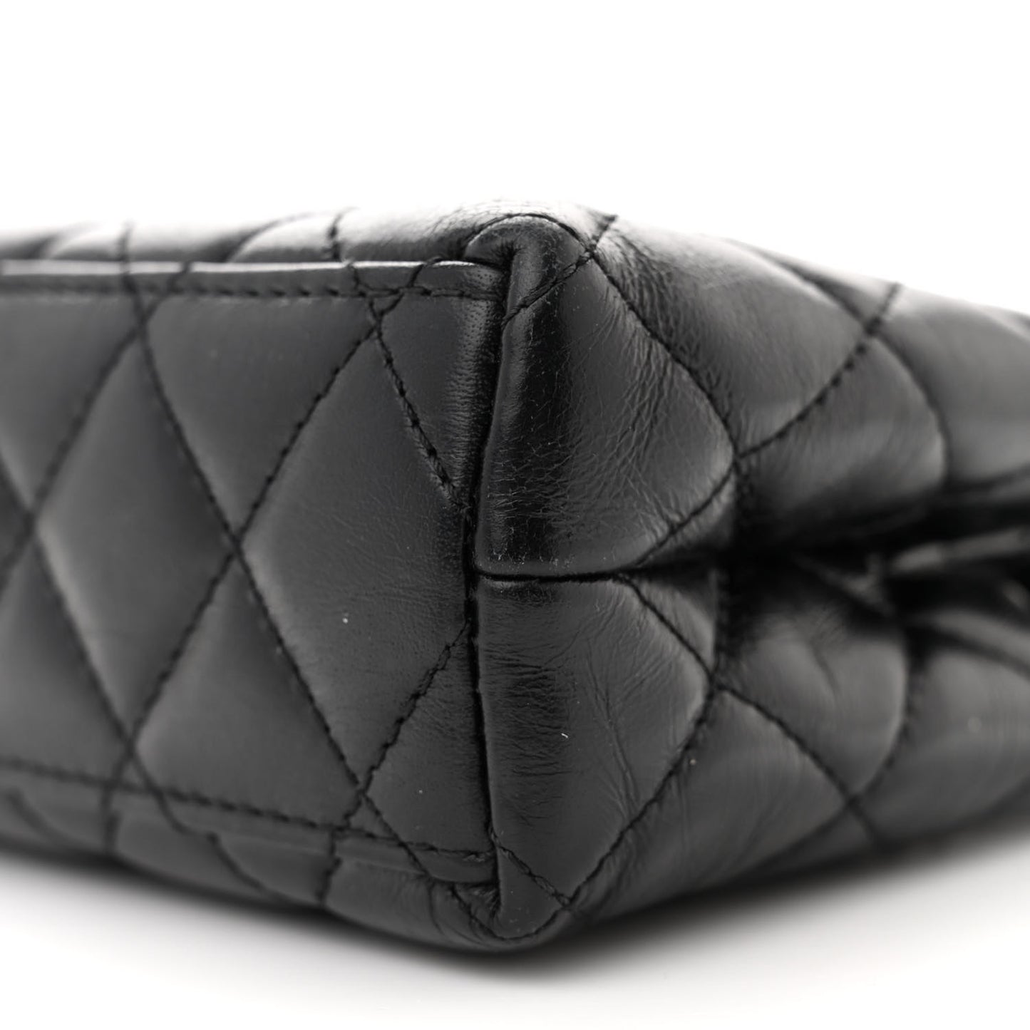 Shiny Aged Calfskin Quilted Nano Kelly Shopper Black