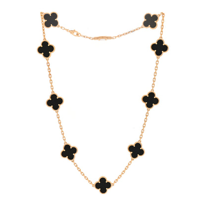 Van Cleef & Arpels 18K Yellow Gold Black Onyx 10 Motifs Vintage Alhambra Necklace 3 of 7