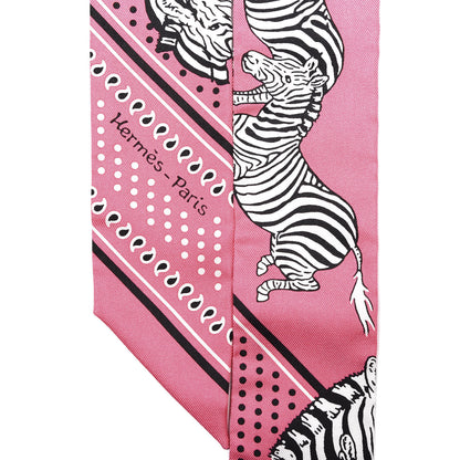 Hermes Silk Les Zebres Twilly Rose Bonbon Black 3 of 3
