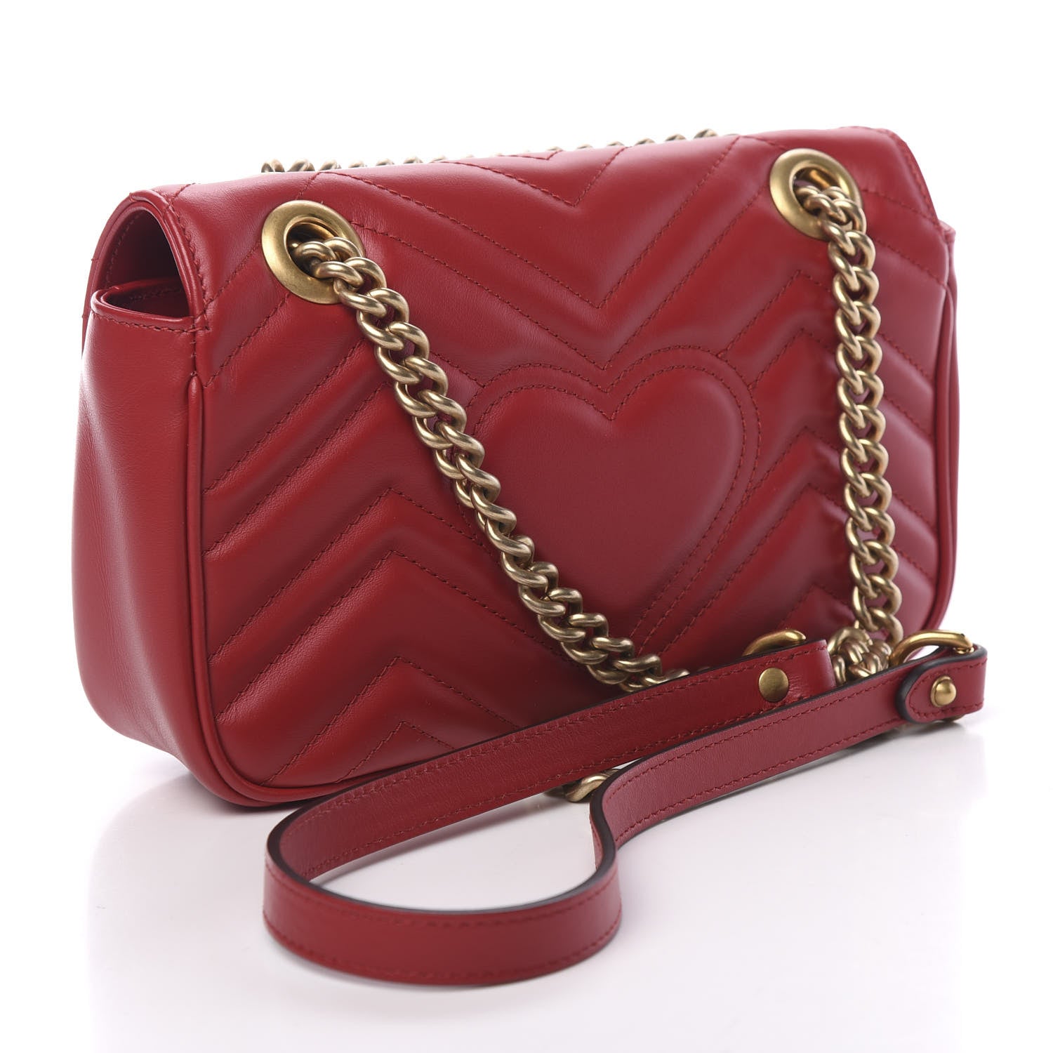 Gucci Calfskin Matelasse Mini GG Marmont Shoulder Bag Hibiscus Red 2 of 9