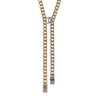 Chanel Chain Link Crystal CC Dog Tag Charm Necklace Gold 1 of 7