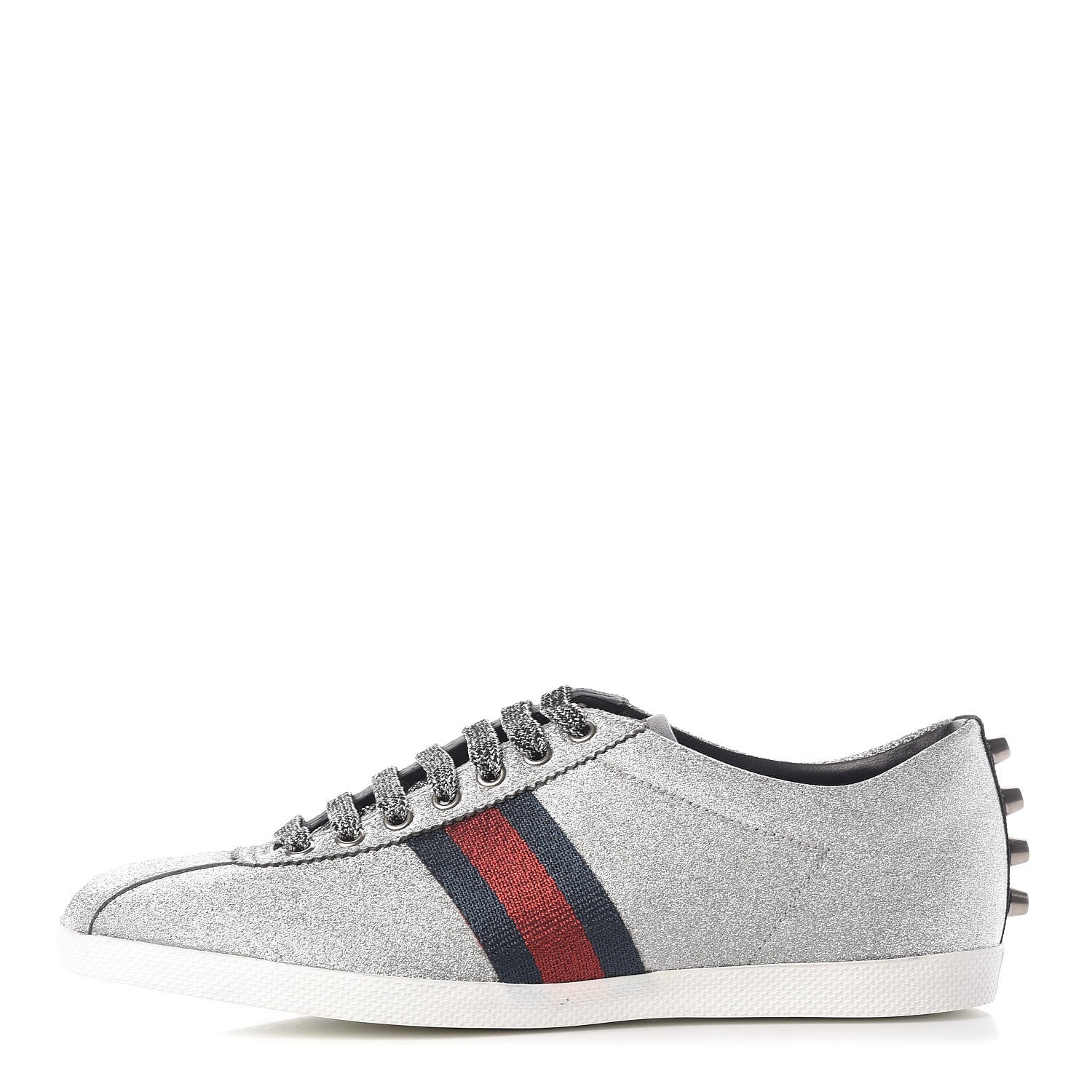 Gucci Glitter Fabric Studded Web Mens Sneakers 8 Silver 1 of 8