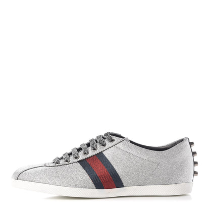 Gucci Glitter Fabric Studded Web Mens Sneakers 8 Silver 1 of 8