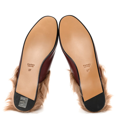 Gucci Malaga Kid Fur Womens Princetown Slippers 37 Vintage Bordeaux Naturale 5 of 10