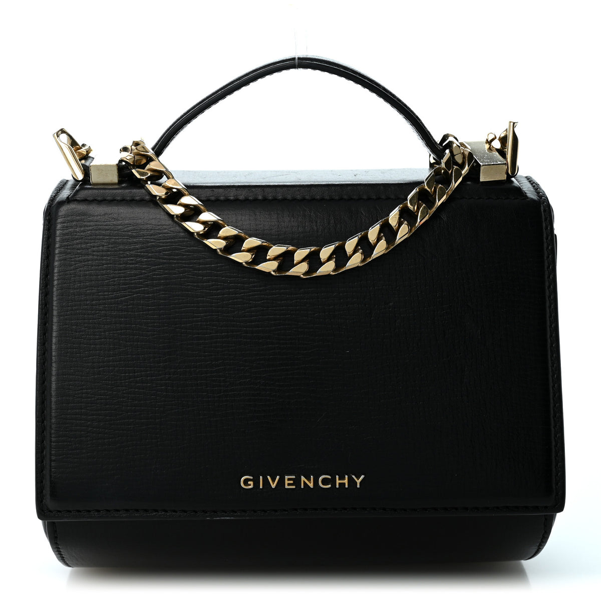 Textured Calfskin Mini Pandora Box Chain Crossbody Bag Black