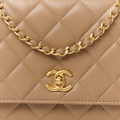 Chanel Lambskin Quilted CC Pearl Crush Wallet on Chain WOC Beige 9 of 12