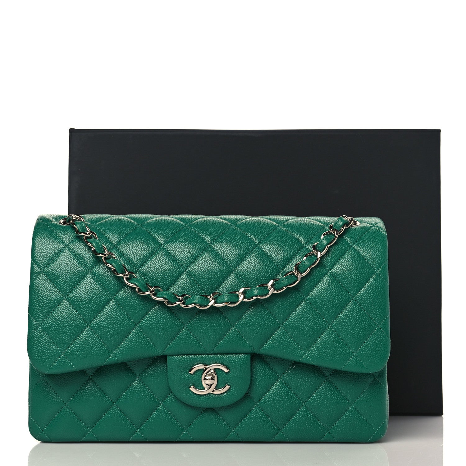 Chanel Caviar Quilted Jumbo Double Flap Green 10 of 10