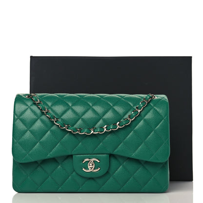 Chanel Caviar Quilted Jumbo Double Flap Green 10 of 10