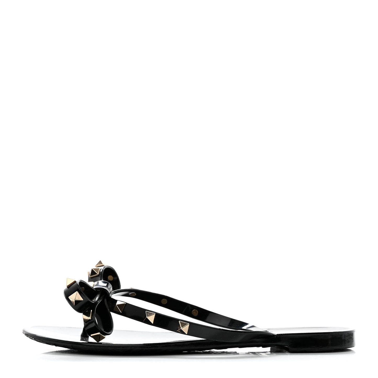 PVC Jelly Rockstud Bow Thong Sandals 38 Black