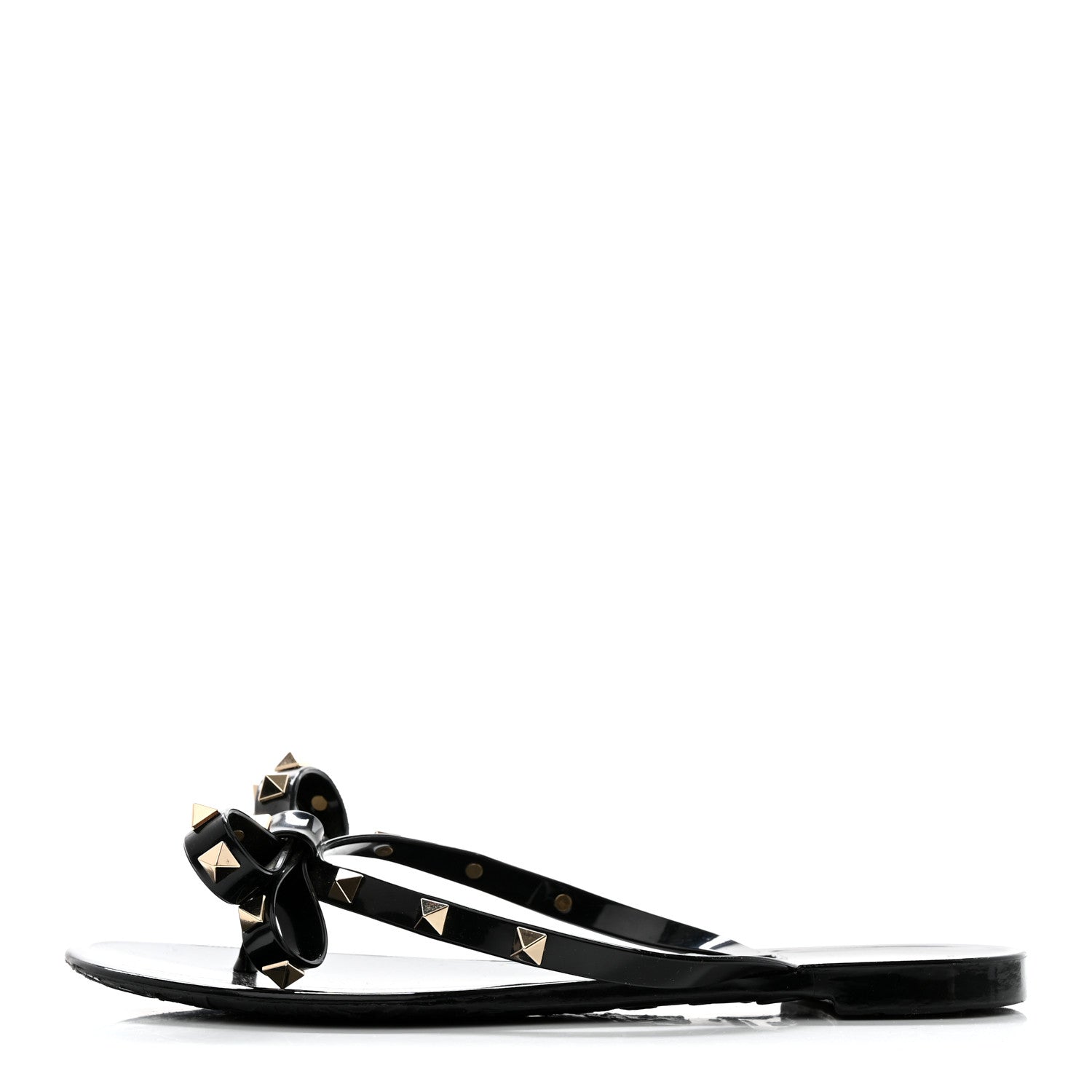 Valentino Garavani PVC Jelly Rockstud Bow Thong Sandals 38 Black 1 of 7