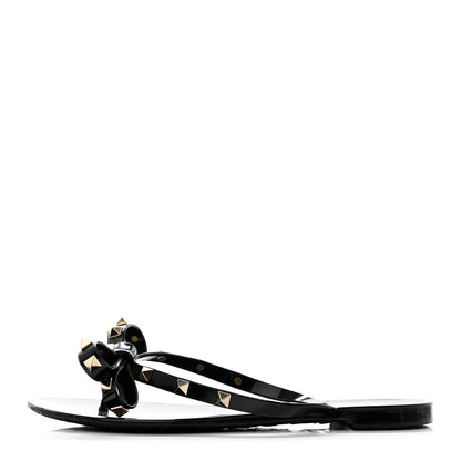 Valentino Garavani PVC Jelly Rockstud Bow Thong Sandals 38 Black 1 of 7