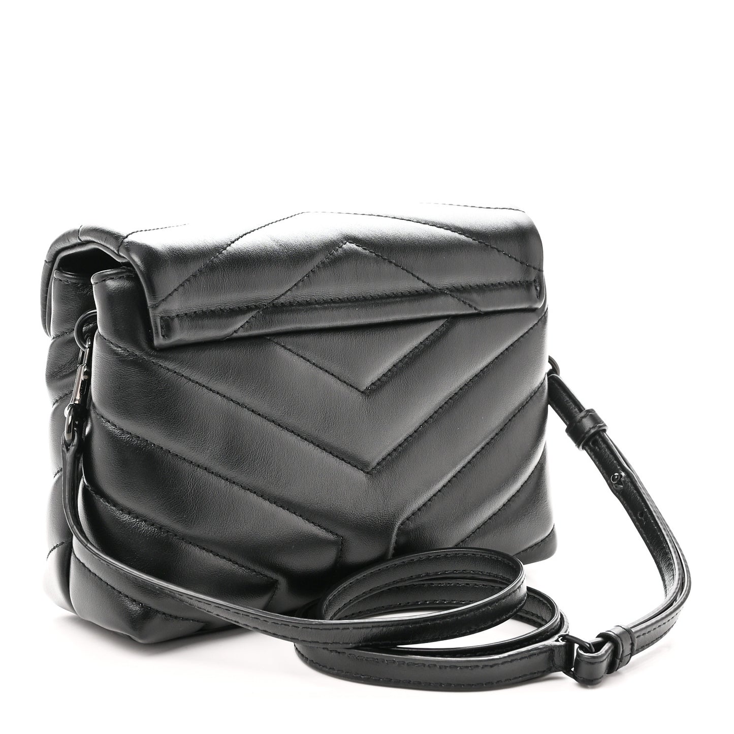Calfskin Y Quilted Monogram Monochrome Toy Loulou Crossbody Bag Black