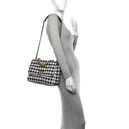 Chanel Tweed Quilted Medium Chanel 19 Flap Ecru Navy Blue Multicolor 2 of 10