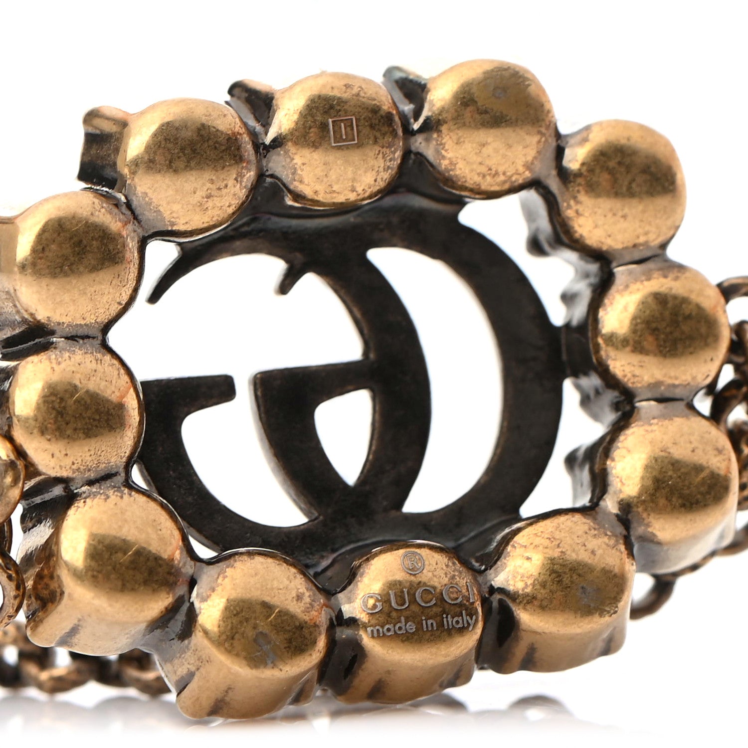 Gucci Metal Crystal Double G Bracelet Aged Gold 4 of 4