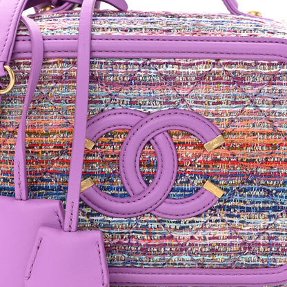 Chanel Tweed Quilted Small CC Filigree Vanity Case Purple Multicolor 8 of 10