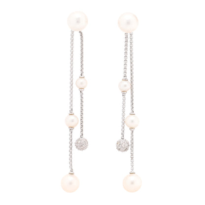 David Yurman Sterling Silver Diamond Cultured Pearl Two Row Pave Drop Earrings 1 of 5