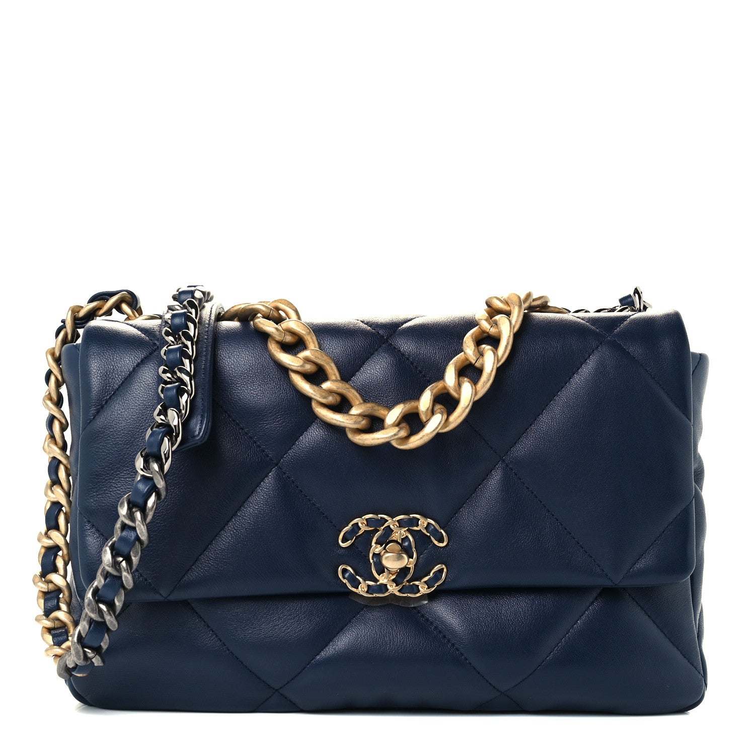 Chanel Lambskin Quilted Large Chanel 19 Flap Navy Blue 1 of 10