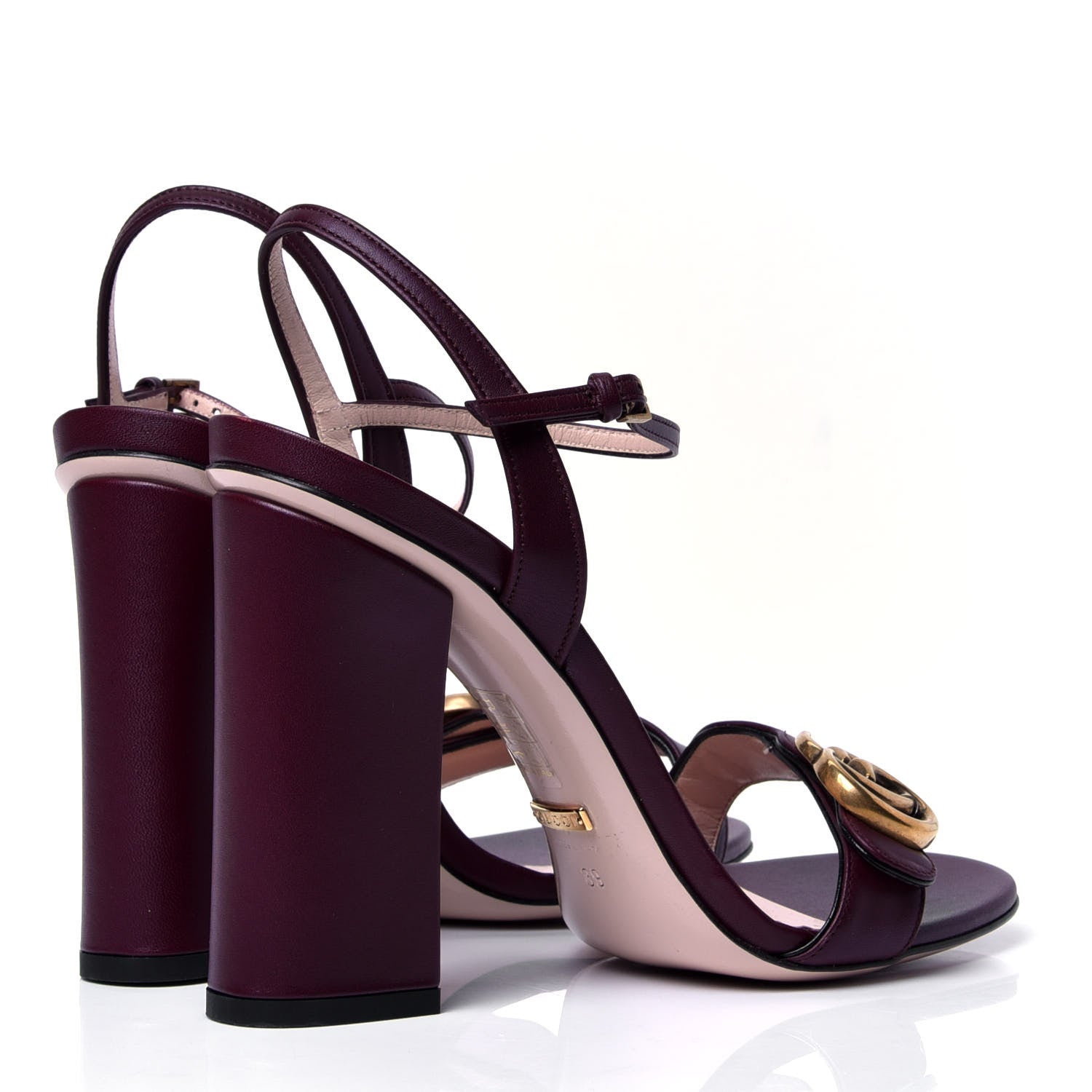 Gucci Lifford Calfskin GG Marmont Ankle Wrap 105mm Sandals 39 Vintage Bordeaux 3 of 6