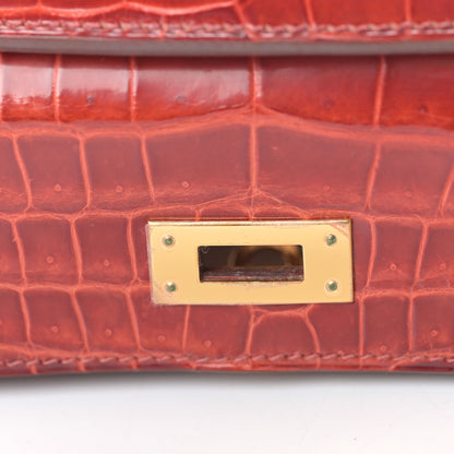 Hermes Shiny Porosus Crocodile Kelly Cut Pochette Sanguine 22 of 30