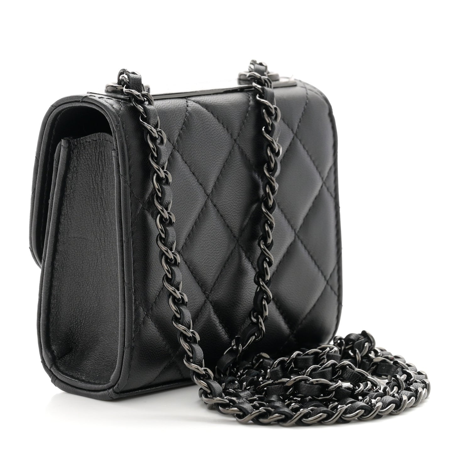 Lambskin Quilted Mini Trendy CC Clutch With Chain So Black