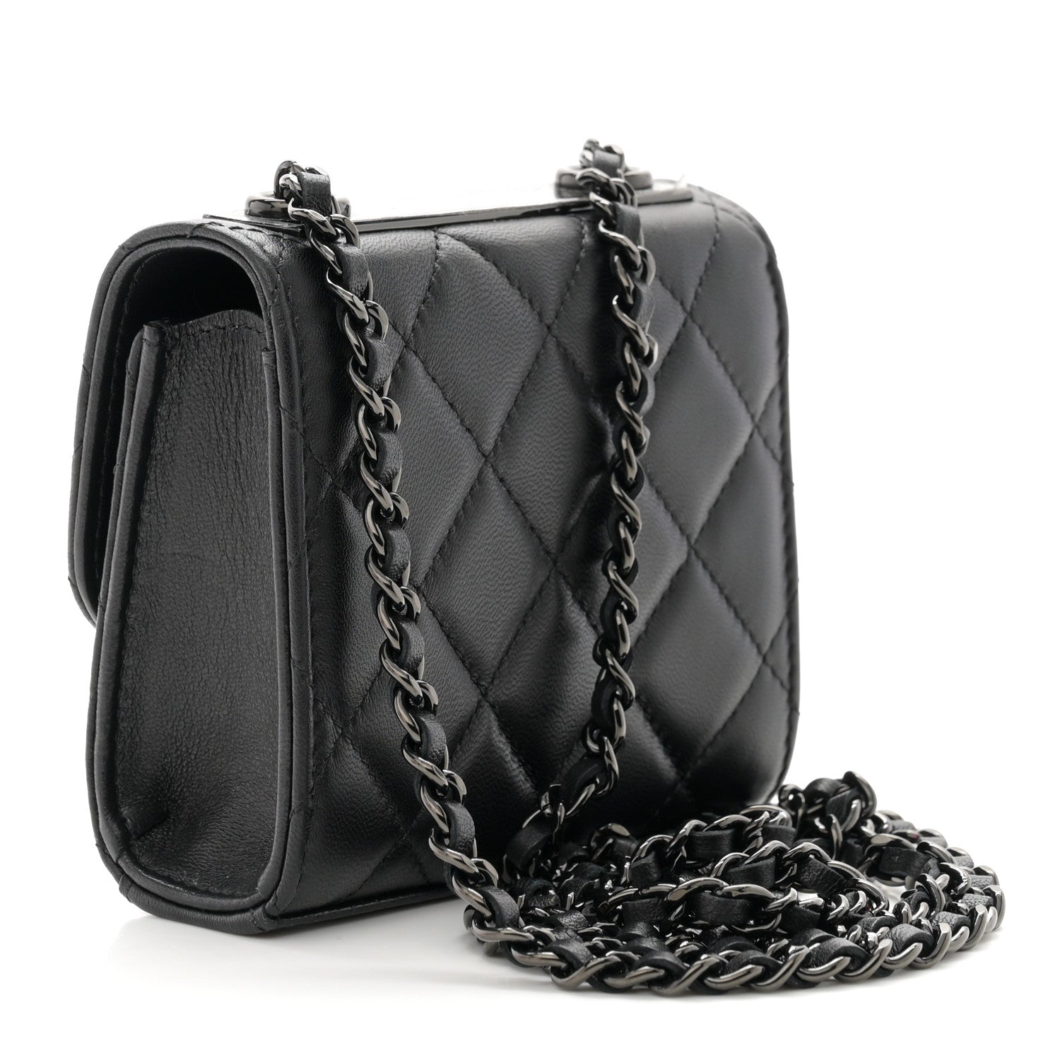 Chanel Lambskin Quilted Mini Trendy CC Clutch With Chain So Black 3 of 10