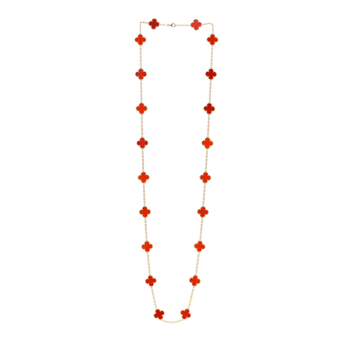 18K Yellow Gold Carnelian 20 Motifs Vintage Alhambra Necklace