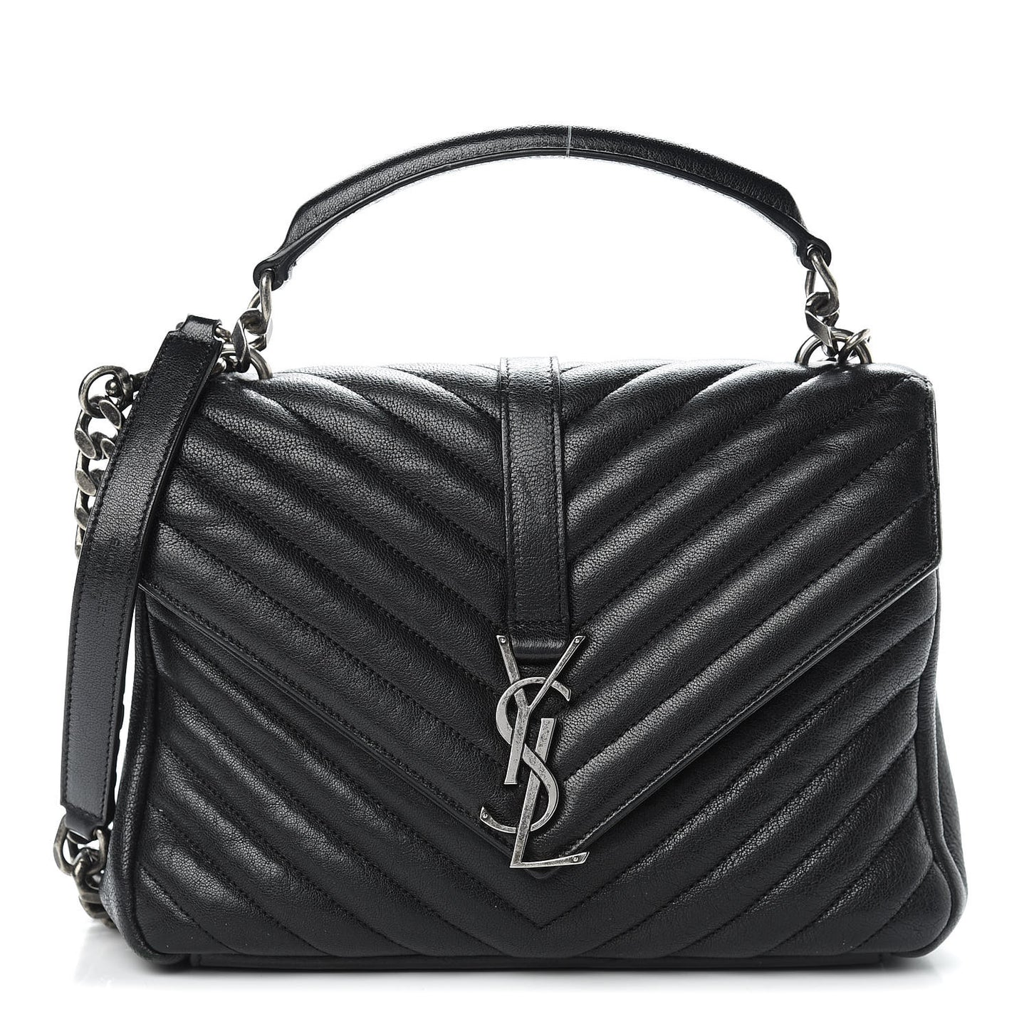 Sheepskin Matelasse Chevron Monogram Medium College Bag Black