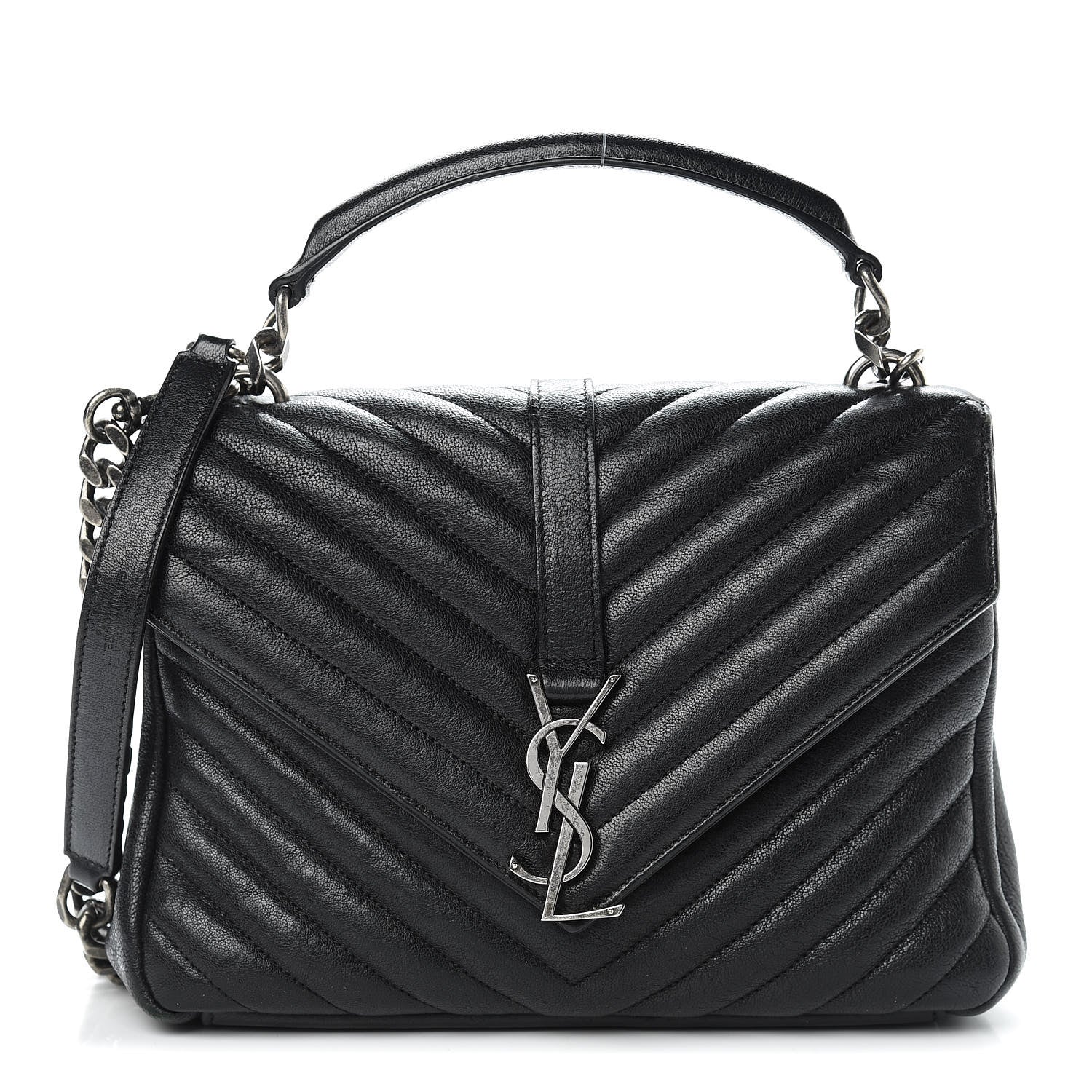 Saint Laurent Sheepskin Matelasse Chevron Monogram Medium College Bag Black 1 of 16