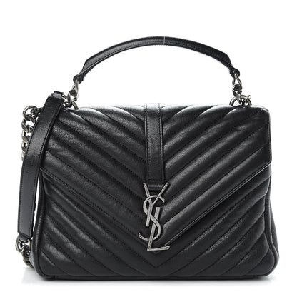 Saint Laurent Sheepskin Matelasse Chevron Monogram Medium College Bag Black 1 of 16