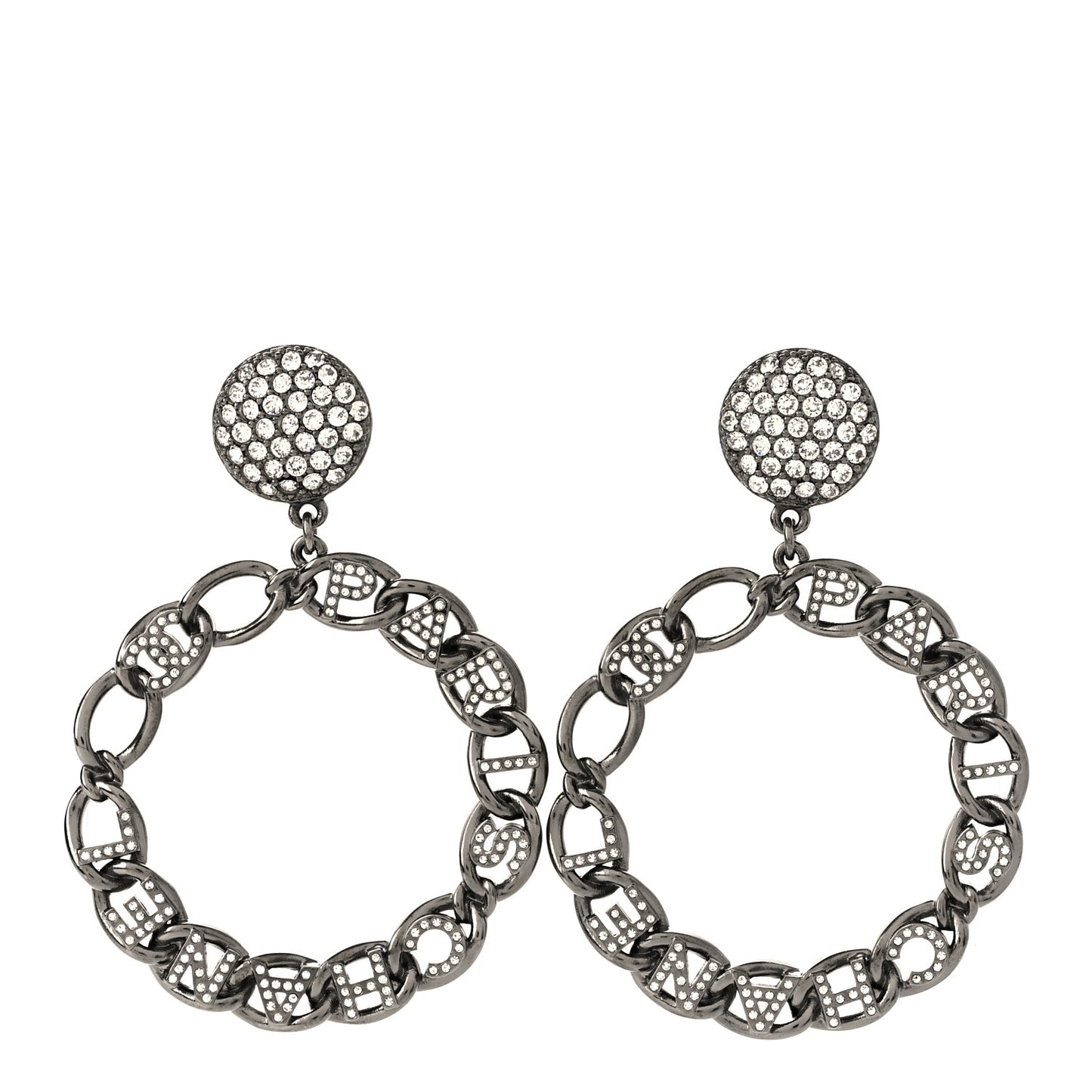 Ruthenium Crystal CC Paris Chain Link Hoop Earrings Silver