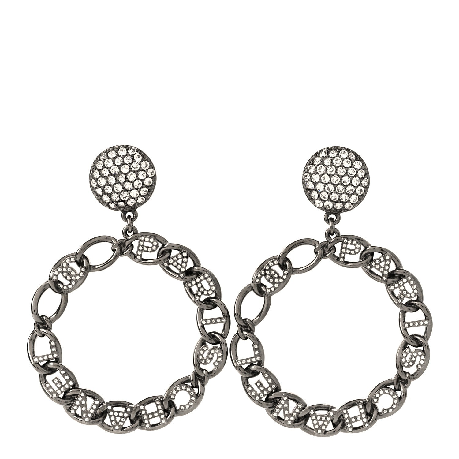 Chanel Ruthenium Crystal CC Paris Chain Link Hoop Earrings Silver 1 of 5