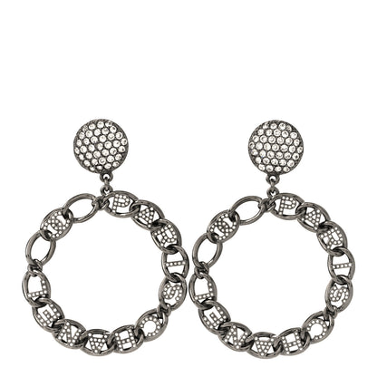 Chanel Ruthenium Crystal CC Paris Chain Link Hoop Earrings Silver 1 of 5