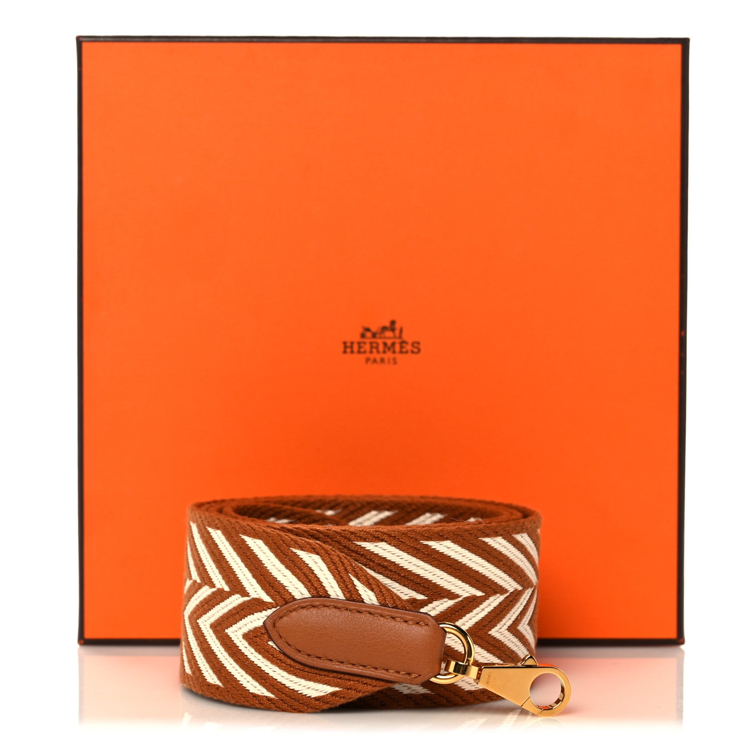 Hermes Toile Swift 50mm Sangle ZigZag Shoulder Strap Gold White 5 of 5