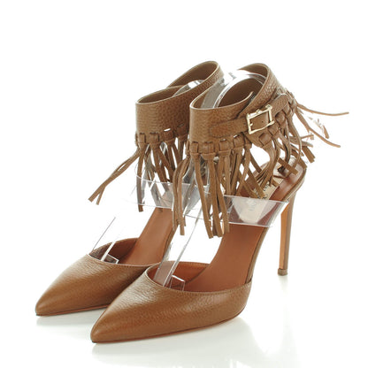 Valentino Garavani Grained Calfskin C Rockee Fringe Ankle Wrap Pumps 36 Light Cuir 4 of 9