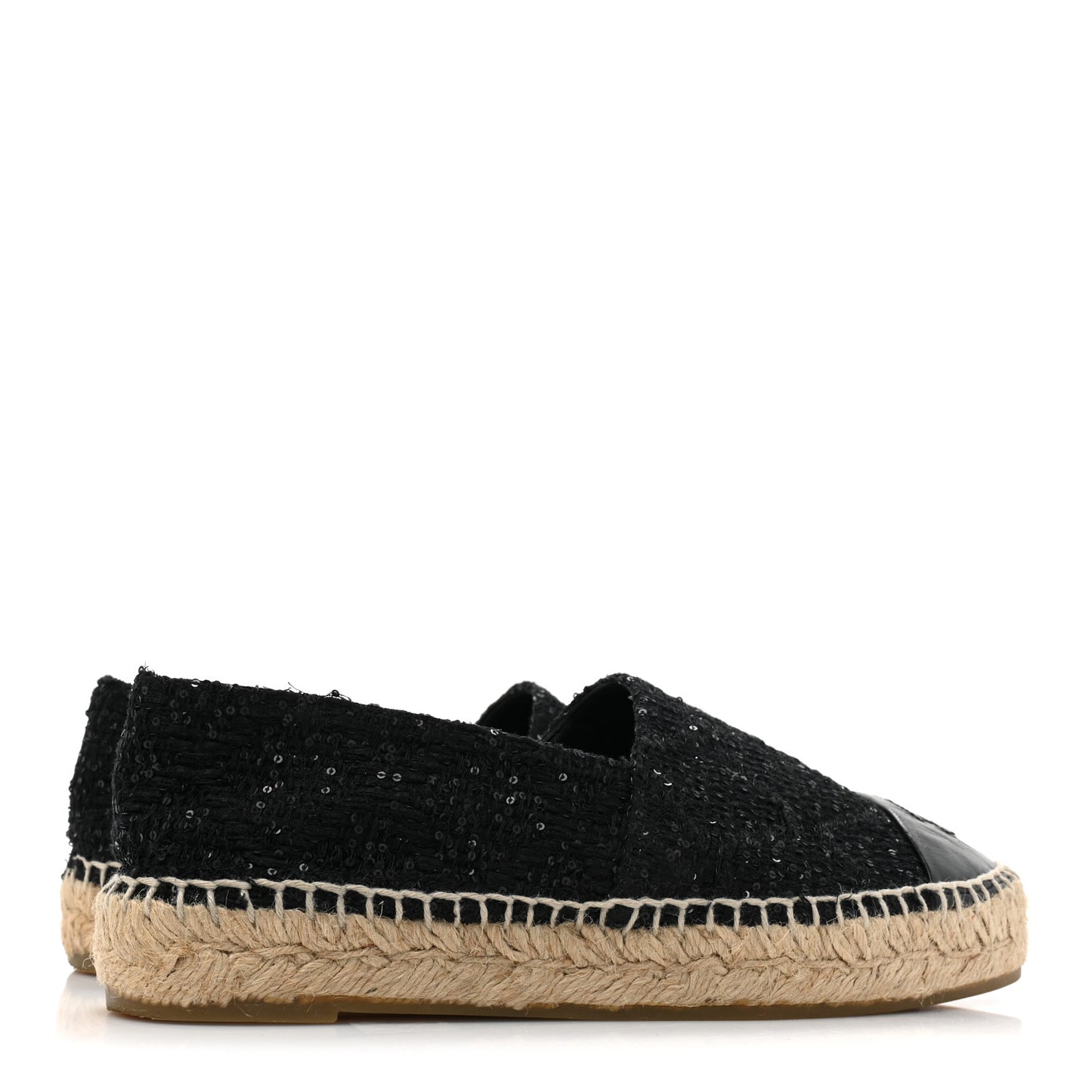 Tweed Patent Goatskin Sequin CC Espadrilles 36 Black