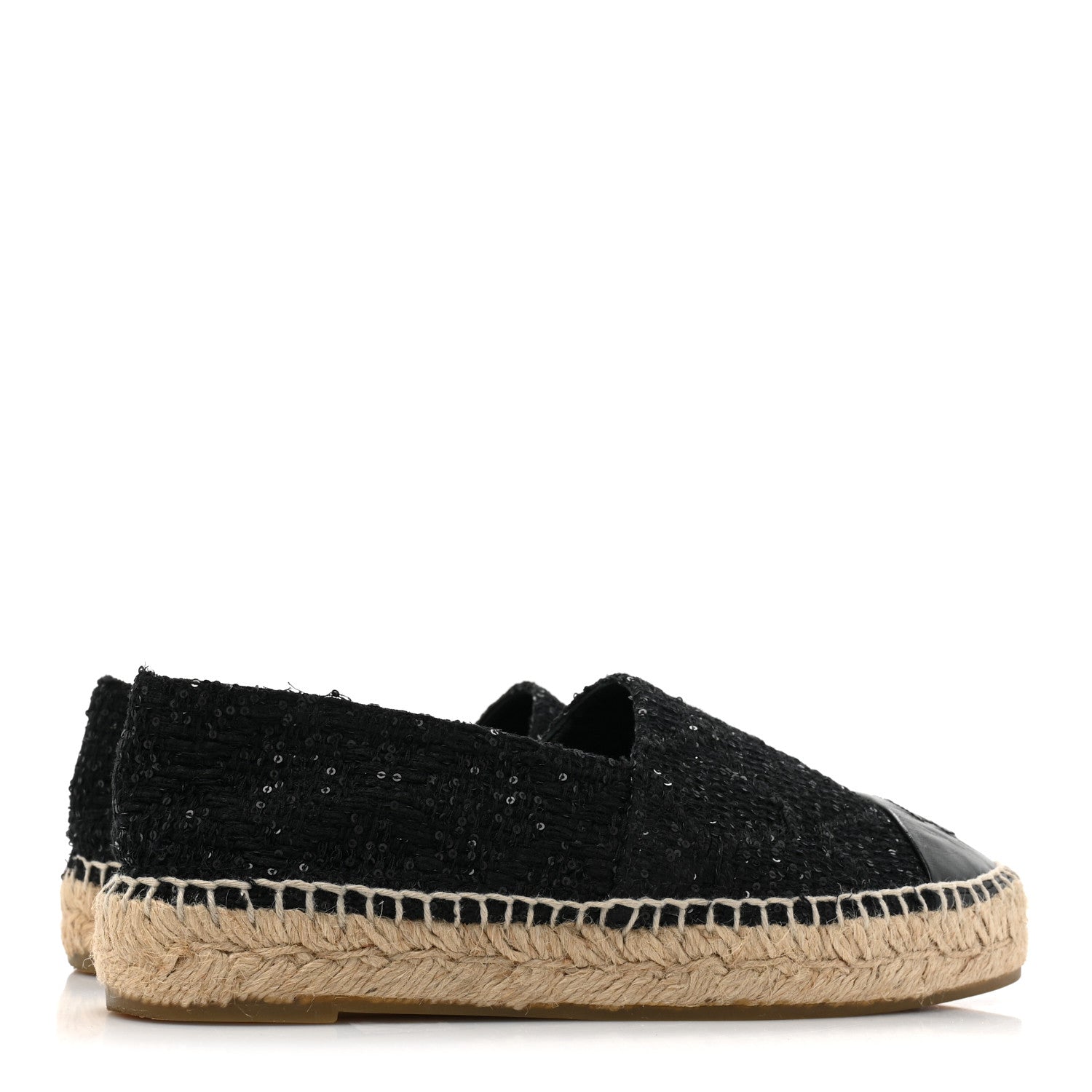 Chanel Tweed Patent Goatskin Sequin CC Espadrilles 36 Black 4 of 8