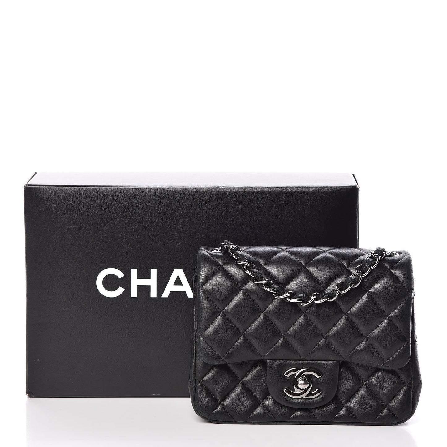 Lambskin Quilted Mini Square Flap Black