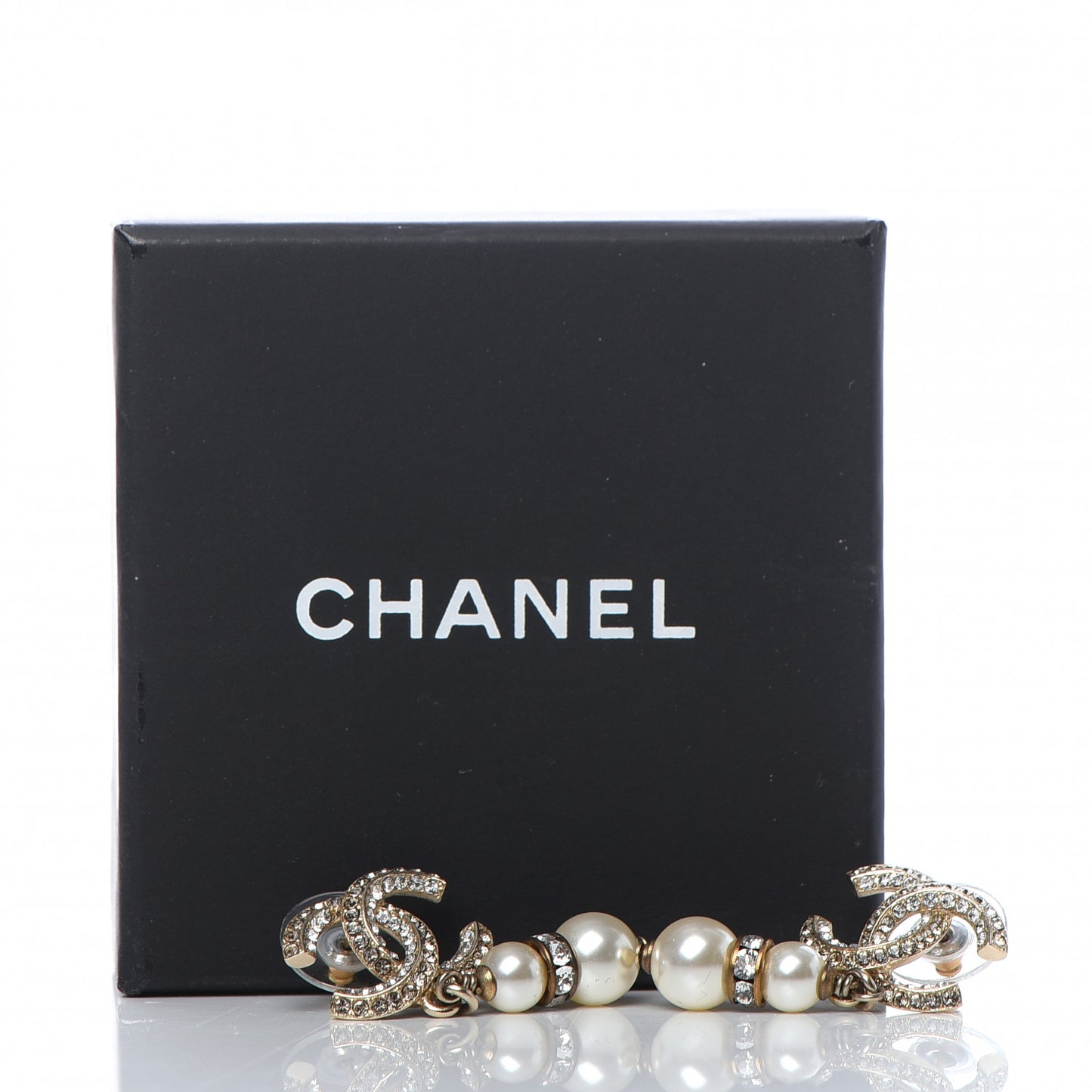 Crystal Pearl CC Drop Earrings Light Gold