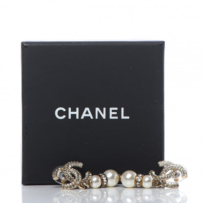 Chanel Crystal Pearl CC Drop Earrings Light Gold 5 of 5